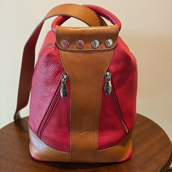 Valentina Backpack Shoulder bag sling back Italian leather Red/ Brown - Picture 1 of 14